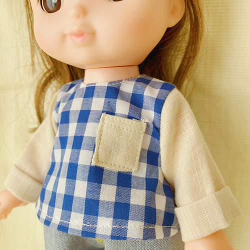 青チェックシャツ＊ドール服 ソランちゃん ソランちゃん服 レミン