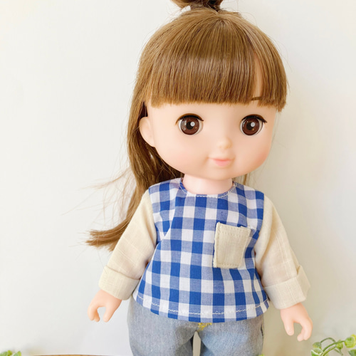 青チェックシャツ＊ドール服 ソランちゃん ソランちゃん服 レミン