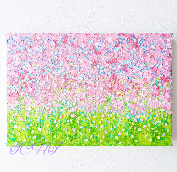 油絵　桜カーテン 1枚目の画像