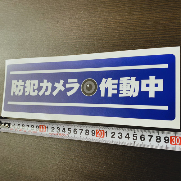 【防犯カメラ作動中ステッカー・大／ブルー横Ver.】 防犯カメラステッカー／セキュリティーシール 2枚目の画像