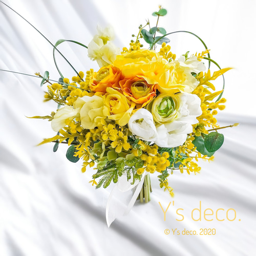 生花に見える】ミモザ チューリップの ウェディングブーケ 高級造花