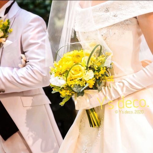 生花に見える】ミモザ チューリップの ウェディングブーケ 高級造花