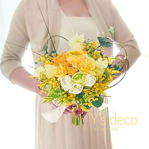生花に見える】ミモザ チューリップの ウェディングブーケ 高級造花