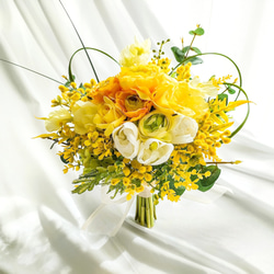 生花に見える】ミモザ チューリップの ウェディングブーケ 高級造花