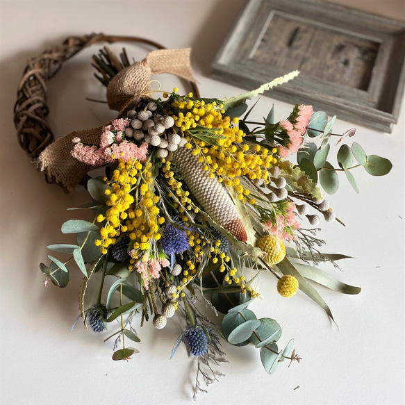 専用＊ミモザ くすみカラー フェイクスワッグ ミモザ＆オリーブ