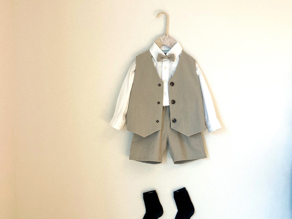 2色展開｜オールシーズン着られる｜コットンリネンの子供服セットアップ｜キッズスーツ｜フォーマルベビー服【送料無料】 4枚目の画像