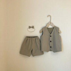 2色展開｜オールシーズン着られる｜コットンリネンの子供服セットアップ｜キッズスーツ｜フォーマルベビー服【送料無料】 5枚目の画像