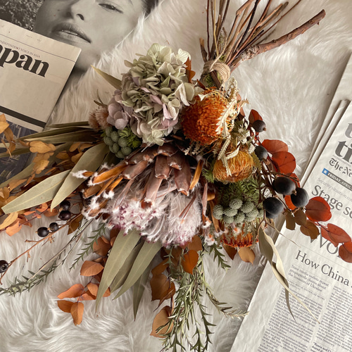 ドライフラワーブーケ プロテアのアンティークブーケ 花束 スワッグ