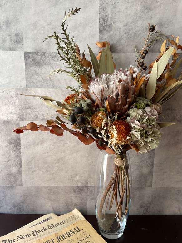 ドライフラワーブーケ プロテアのアンティークブーケ 花束 スワッグ 開店祝い インテリア ウエルカムスペース お祝い 11枚目の画像