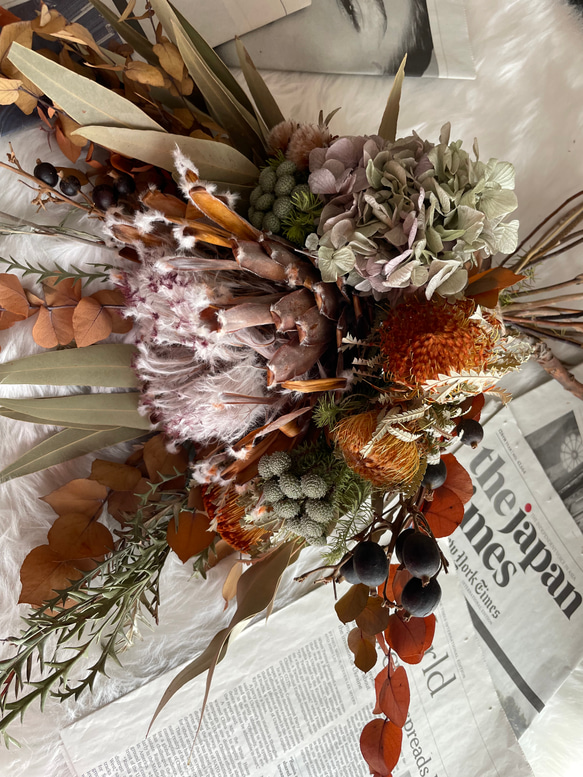ドライフラワーブーケ プロテアのアンティークブーケ 花束 スワッグ 開店祝い インテリア ウエルカムスペース お祝い 13枚目の画像