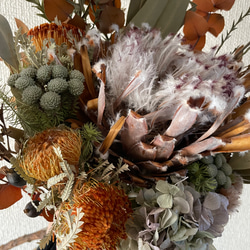 ドライフラワーブーケ プロテアのアンティークブーケ 花束 スワッグ 開店祝い インテリア ウエルカムスペース お祝い 7枚目の画像