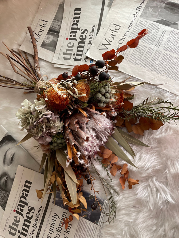 ドライフラワーブーケ プロテアのアンティークブーケ 花束 スワッグ 開店祝い インテリア ウエルカムスペース お祝い 5枚目の画像