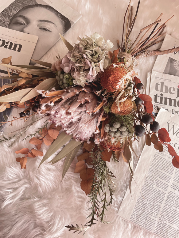 ドライフラワーブーケ プロテアのアンティークブーケ 花束 スワッグ 開店祝い インテリア ウエルカムスペース お祝い 19枚目の画像