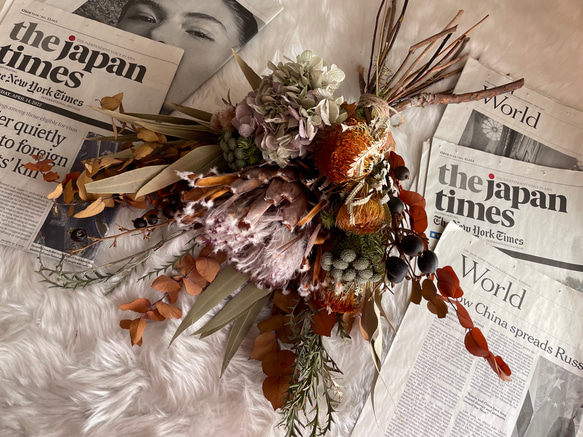 ドライフラワーブーケ プロテアのアンティークブーケ 花束 スワッグ 開店祝い インテリア ウエルカムスペース お祝い 12枚目の画像