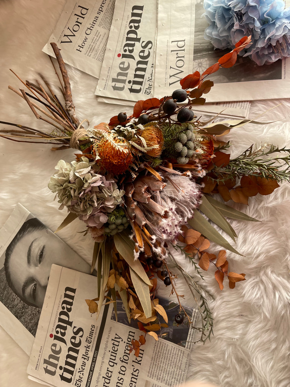 ドライフラワーブーケ プロテアのアンティークブーケ 花束 スワッグ 開店祝い インテリア ウエルカムスペース お祝い 17枚目の画像