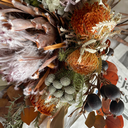 ドライフラワーブーケ プロテアのアンティークブーケ 花束 スワッグ 開店祝い インテリア ウエルカムスペース お祝い 9枚目の画像