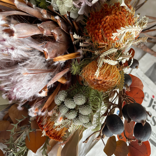 ドライフラワーブーケ プロテアのアンティークブーケ 花束 スワッグ