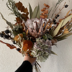 ドライフラワーブーケ プロテアのアンティークブーケ 花束 スワッグ 開店祝い インテリア ウエルカムスペース お祝い 4枚目の画像