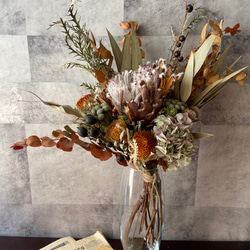 ドライフラワーブーケ プロテアのアンティークブーケ 花束 スワッグ 開店祝い インテリア ウエルカムスペース お祝い 14枚目の画像