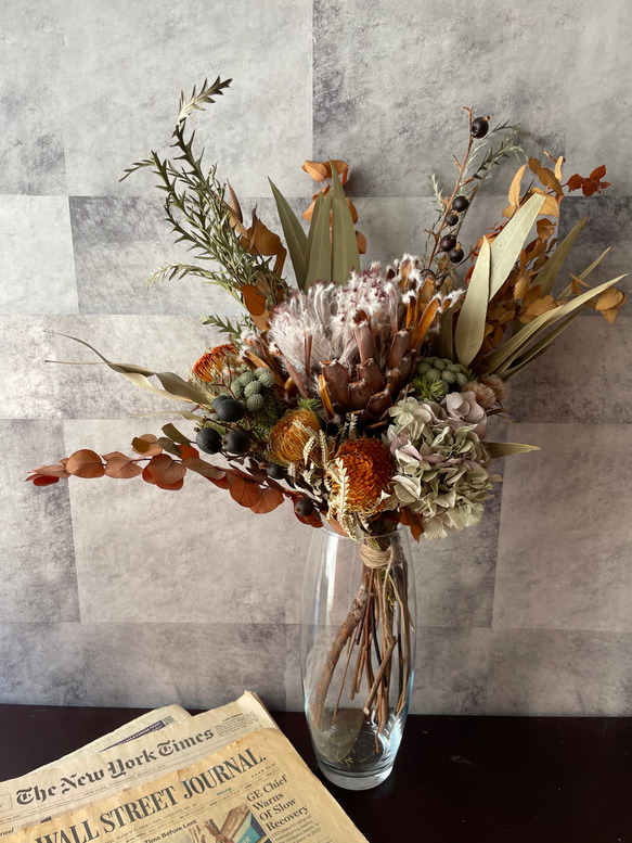 ドライフラワーブーケ プロテアのアンティークブーケ 花束 スワッグ 開店祝い インテリア ウエルカムスペース お祝い 14枚目の画像