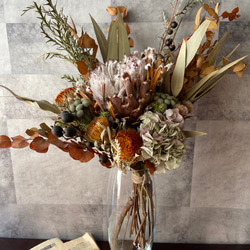 ドライフラワーブーケ プロテアのアンティークブーケ 花束 スワッグ 開店祝い インテリア ウエルカムスペース お祝い 3枚目の画像