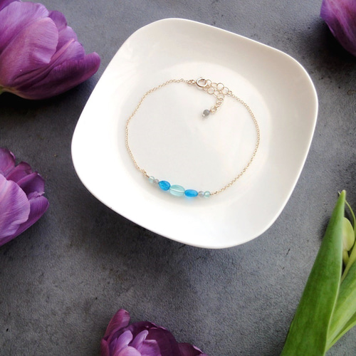 14kgf ムーンストーンのチェーンブレスレット◝✩ 限定数】天然石のチェーンブレスレット □ ゆっくりとした時間