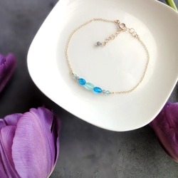 １4Kgf ブレスレット　オパール+ニュアンスブルーのストーンフラワー 14Kgf ブレスレットオパール+ニュアンスブルーのストーンフラワー