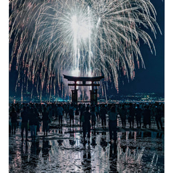 【A3クリスタルプリント（額縁なし）】宮島花火　世界遺産　厳島神社大鳥居 1枚目の画像