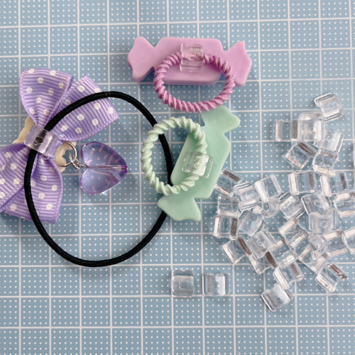 ヘアゴムパーツ① 透明 接続パーツ 留め具 40個 ヘアゴム YUZUMOMO  