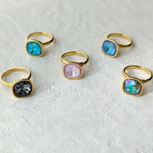 スワロフスキー スクエア ソリティア リング Square Swarovski rings 》スクエア スワロフスキー リング 指輪