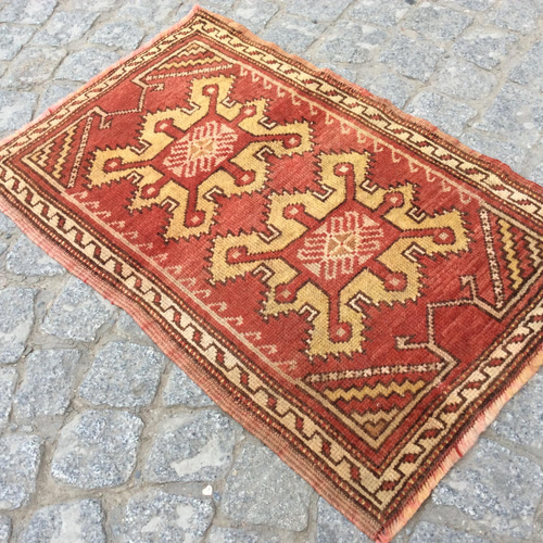 手織りビンテージ　トルコ絨毯　キリム 手織りトルコ絨毯 74x47cm ヴィンテージ ラグ カーペット・絨毯・ラグ