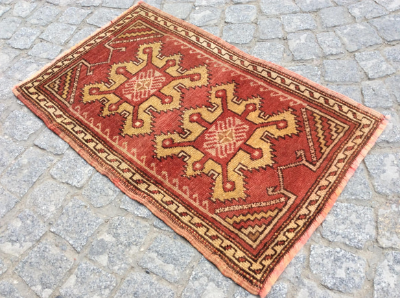 手織りトルコ絨毯 74x47cm ヴィンテージ ラグ 8枚目の画像