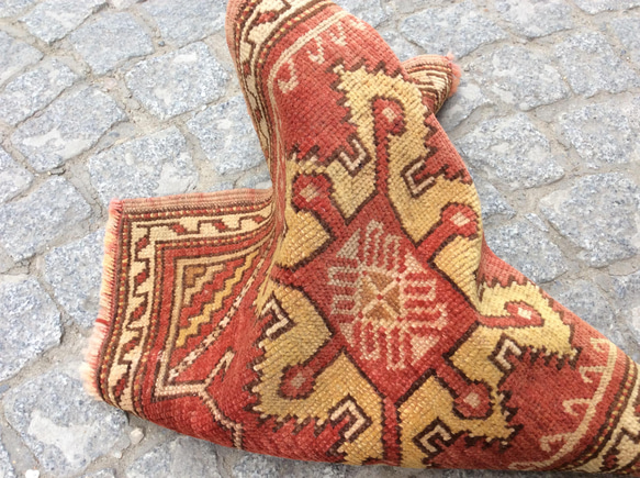 手織りトルコ絨毯 74x47cm ヴィンテージ ラグ 7枚目の画像