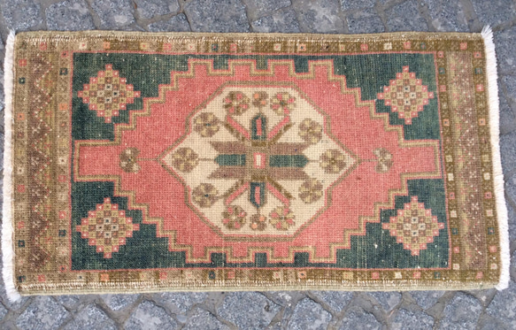 手織りトルコ絨毯 95x51cm ヴィンテージ ラグ 3枚目の画像