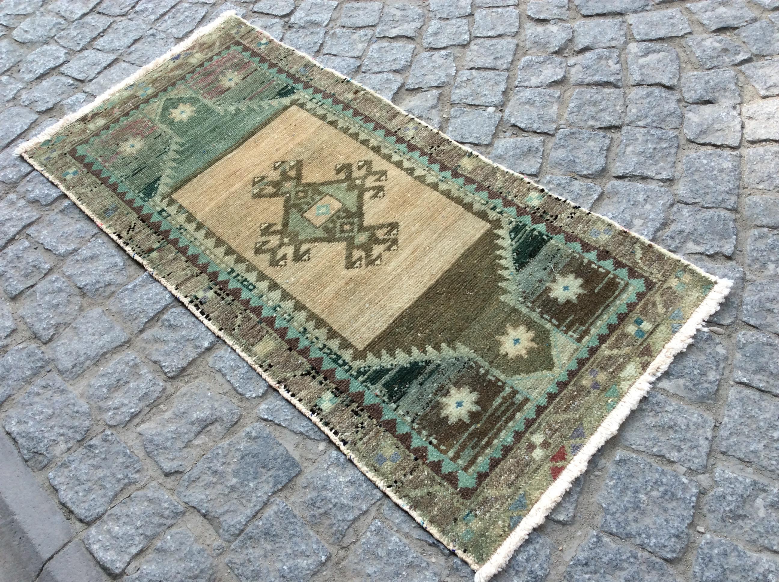 手織りトルコ絨毯 97x46cm ヴィンテージ ラグ 14,630円