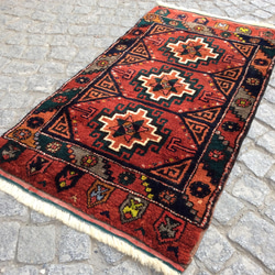 手織りトルコ絨毯 111x57cm アンティーク ラグ 2枚目の画像