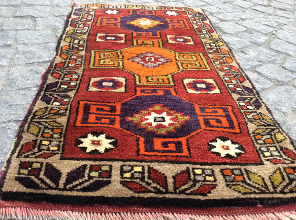 手織りトルコ絨毯 80x44cm ヴィンテージ ラグ 9枚目の画像