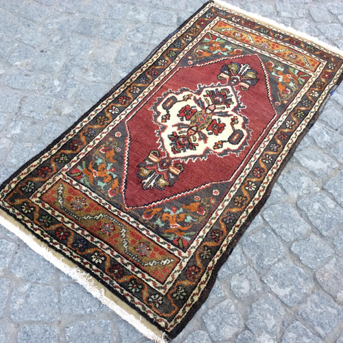 手織りトルコ絨毯 107x57cm ヴィンテージ ラグ カーペット・絨毯・ラグ