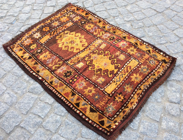 手織りトルコ絨毯 92x68cm ヴィンテージ ラグ カーペット・絨毯 手織りトルコ絨毯 92x68cm ヴィンテージ ラグ カーペット・絨毯