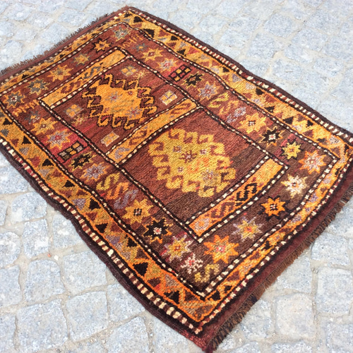 手織りトルコ絨毯 92x68cm ヴィンテージ ラグ カーペット・絨毯 手織りトルコ絨毯 92x68cm ヴィンテージ ラグ カーペット・絨毯