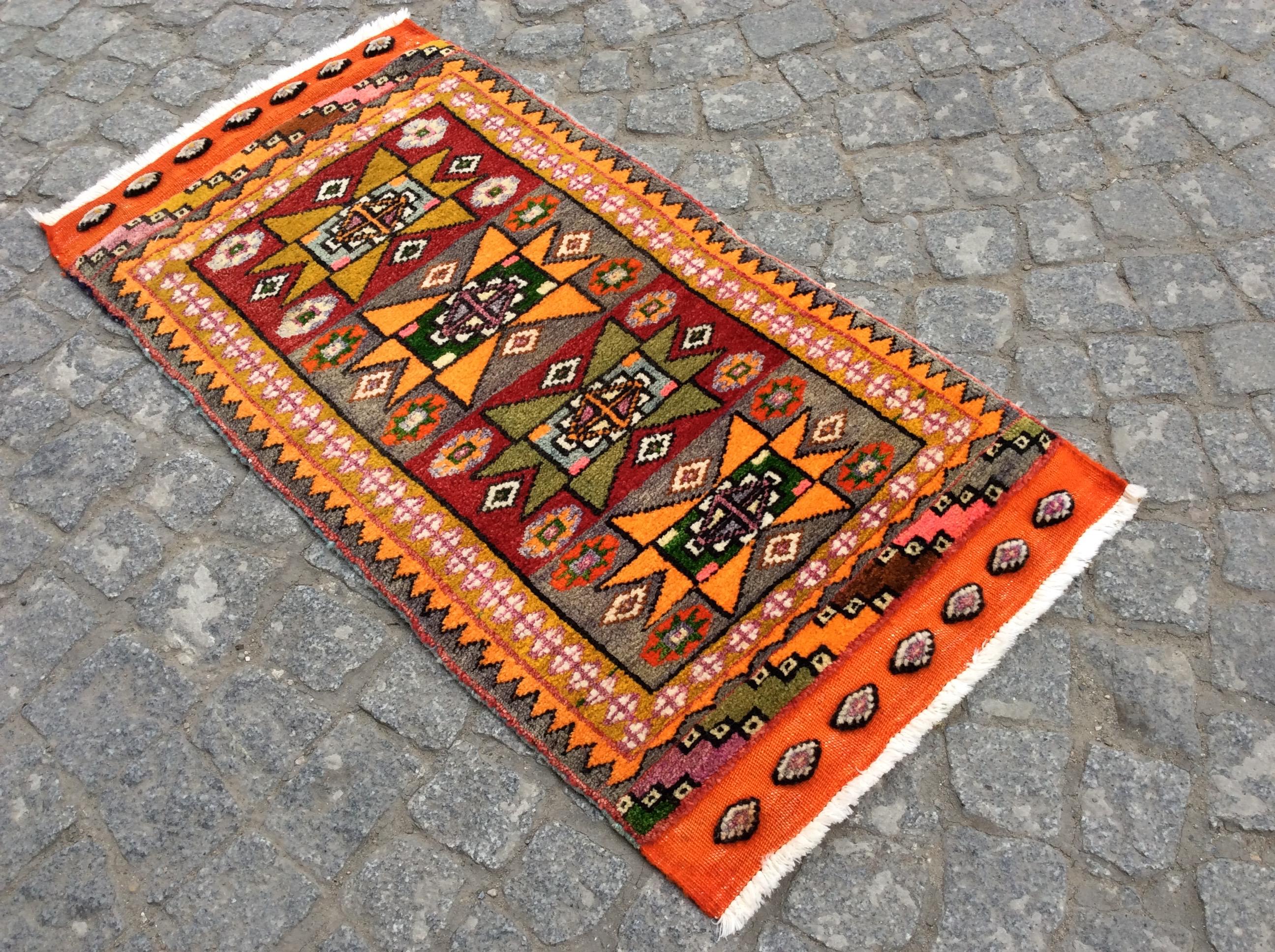 手織りトルコ絨毯 100x50cm ヴィンテージ ラグ