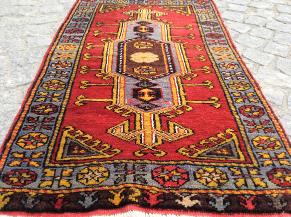 手織りトルコ絨毯 100x58cm ヴィンテージ ラグ 7枚目の画像