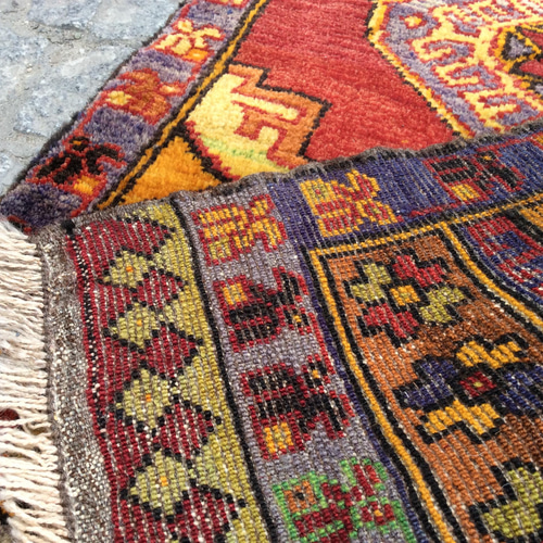 手織りトルコ絨毯 95x56cm ヴィンテージ ラグ カーペット・絨毯