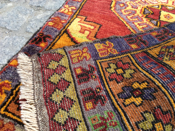手織りトルコ絨毯 95x56cm ヴィンテージ ラグ 6枚目の画像