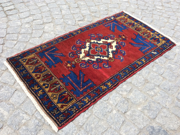 手織りトルコ絨毯 110x59cm ヴィンテージ ラグ 7枚目の画像