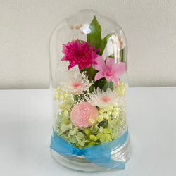 受注制作】プリザーブドフラワー仏花 ガラスドーム入り コンパクト