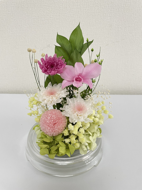 プリザーブドフラワー仏花　セロンドーム　シャーベットピンクカラー 3枚目の画像
