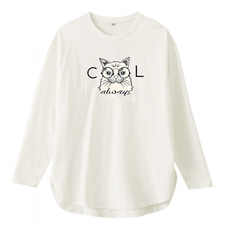 ネコさんクール　レディース裾ラウンドTシャツ　綿１００％【S～4L】 1枚目の画像