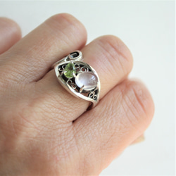 Creema限定母の日2024　発芽リング　シルバー　つぼみ　ローズクォーツ　ペリドット　大きめ指輪　 10枚目の画像
