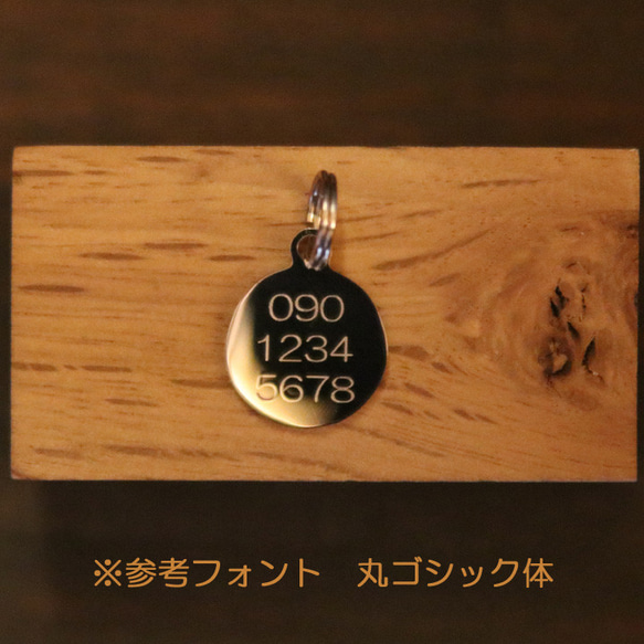 迷子札 猫 犬 丸型　シンプル　ステンレスチャーム　シルバー　15ｍｍ 鍵　財布　鞄 5枚目の画像